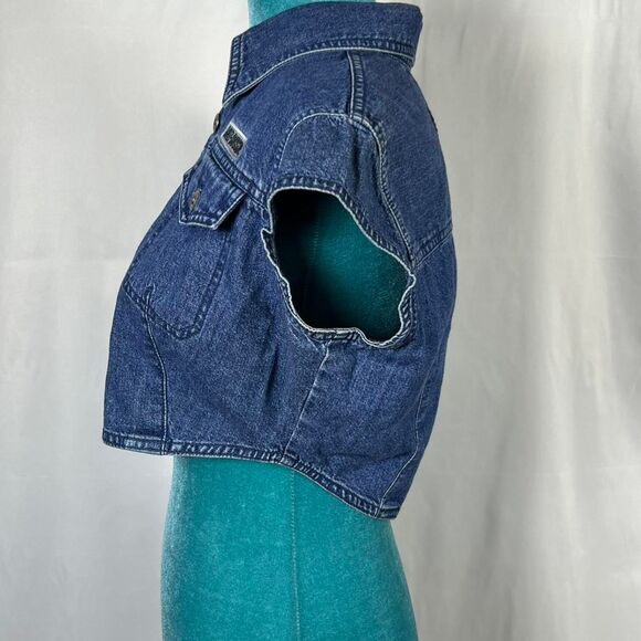 Vintage Harley-Davidson Cap Sleeve Denim Cropped Vest Jacket (Size S) - Picture 3 of 6